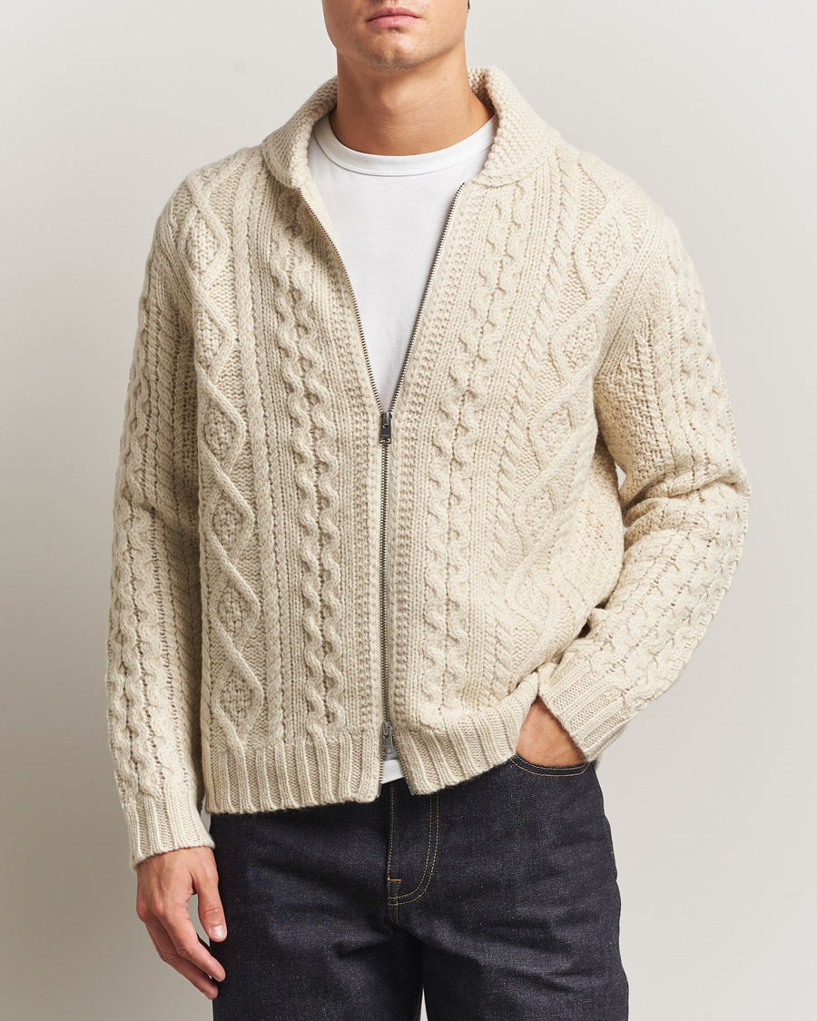 Hombres | Jerséis y prendas de punto | Morris | Cornwall Cable Full Zip Jacket OfF White