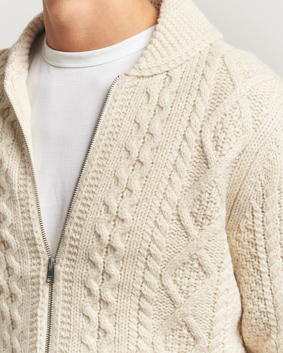 Hombres | Jerséis y prendas de punto | Morris | Cornwall Cable Full Zip Jacket OfF White