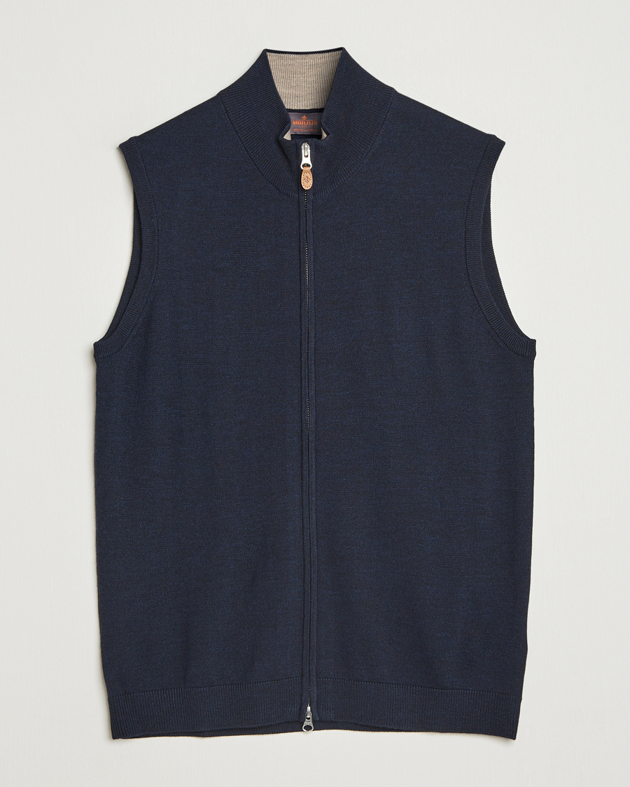 Hombres | Jerséis y prendas de punto | Morris | Merino Zip Vest Navy