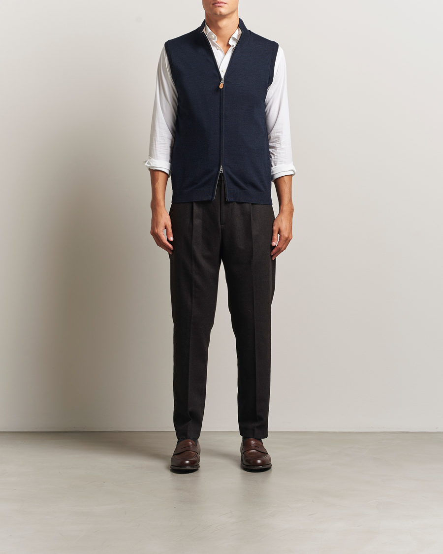 Hombres | Jerséis y prendas de punto | Morris | Merino Zip Vest Navy