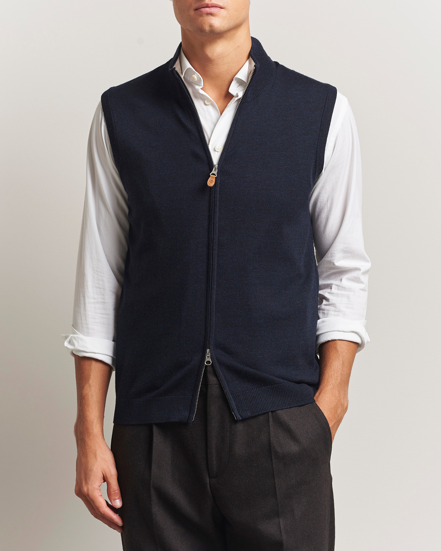 Hombres | Jerséis y prendas de punto | Morris | Merino Zip Vest Navy
