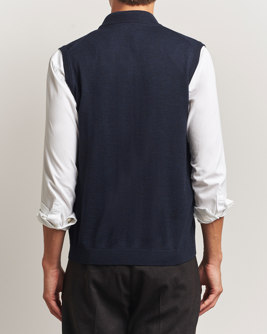 Hombres | Jerséis y prendas de punto | Morris | Merino Zip Vest Navy