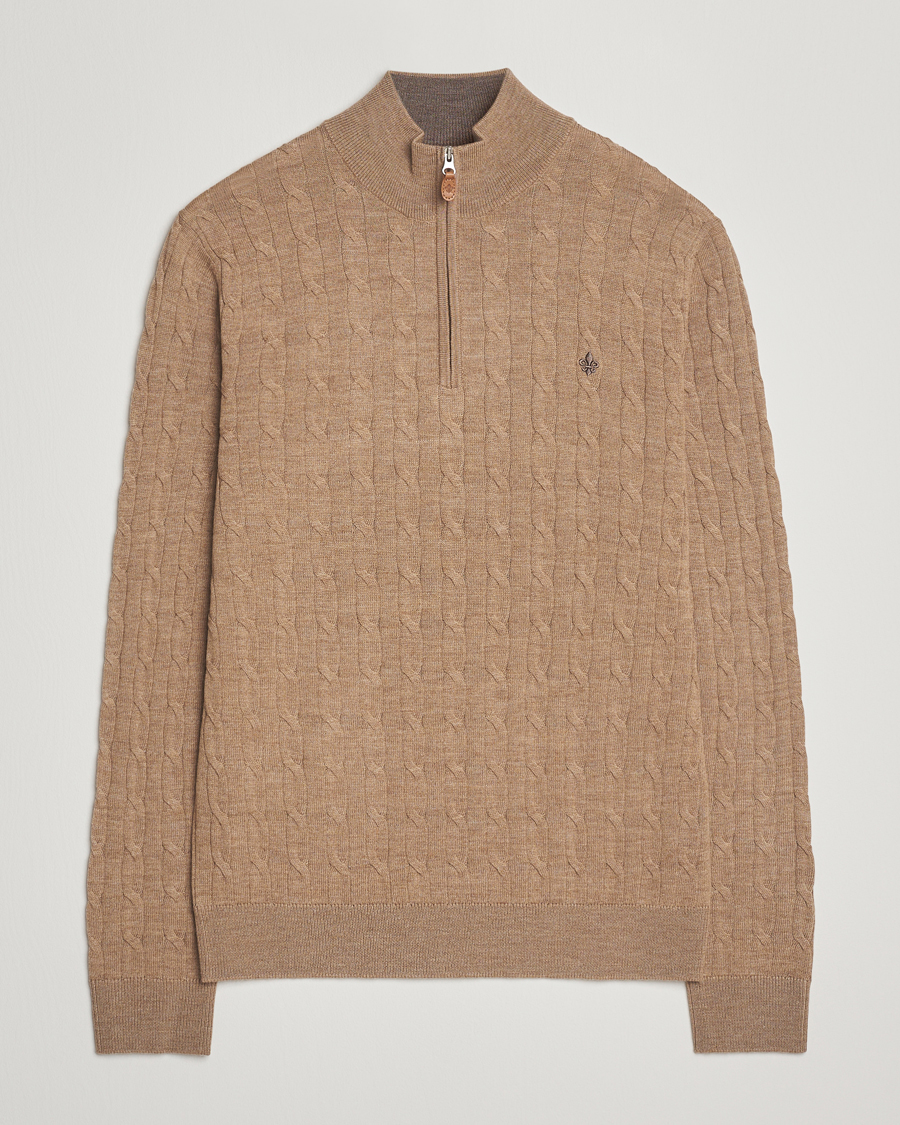 Hombres | Jerséis y prendas de punto | Morris | Merino Cable Half Zip Camel