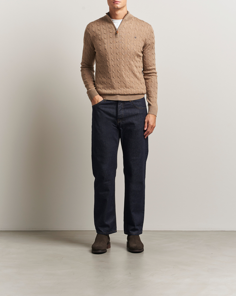 Hombres | Jerséis y prendas de punto | Morris | Merino Cable Half Zip Camel