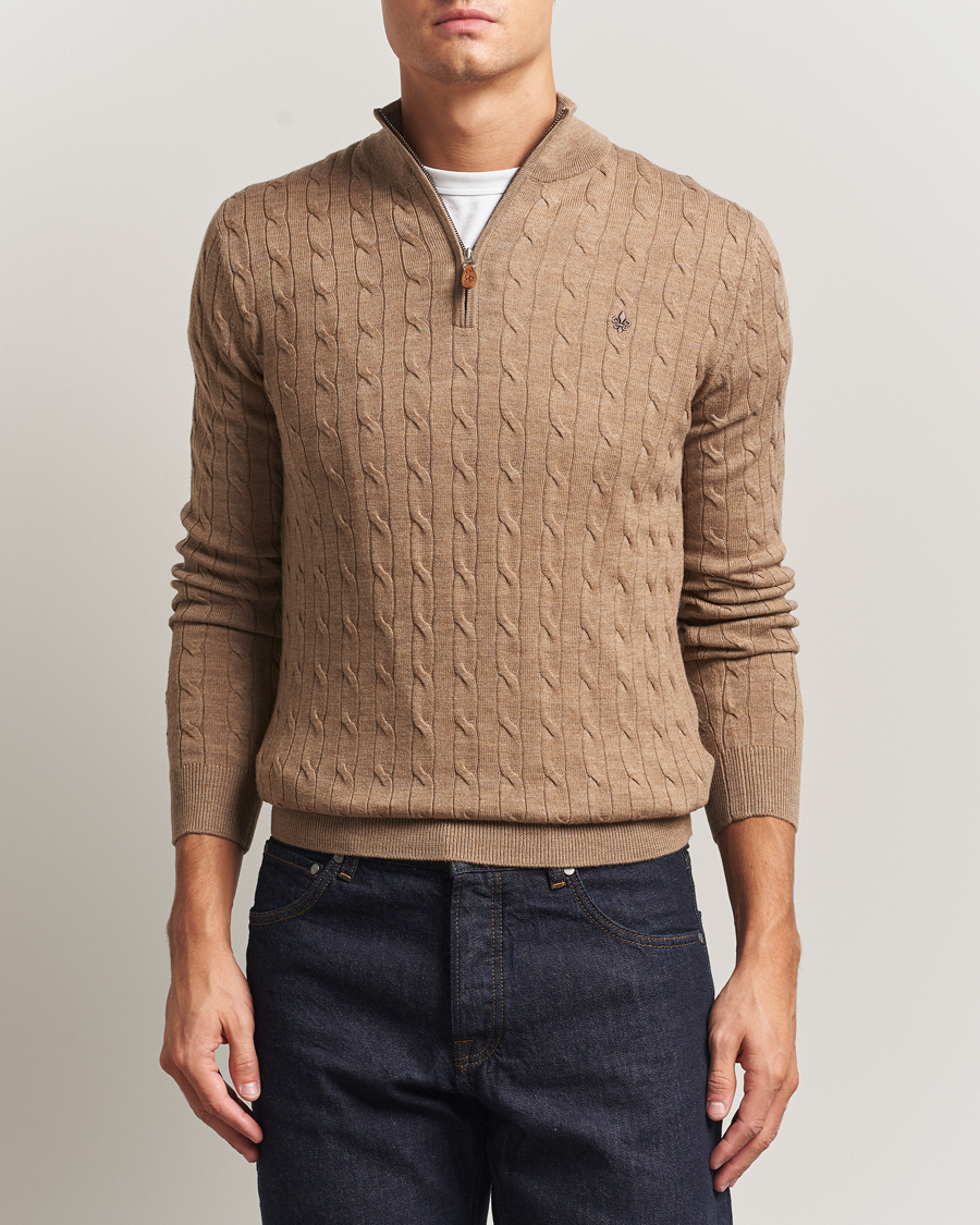 Hombres | Jerséis y prendas de punto | Morris | Merino Cable Half Zip Camel