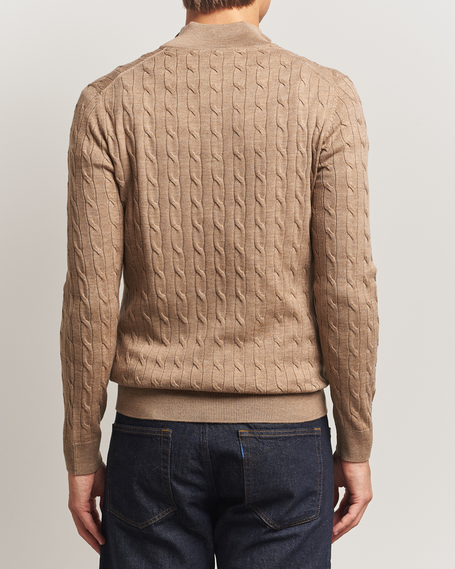 Hombres | Jerséis y prendas de punto | Morris | Merino Cable Half Zip Camel