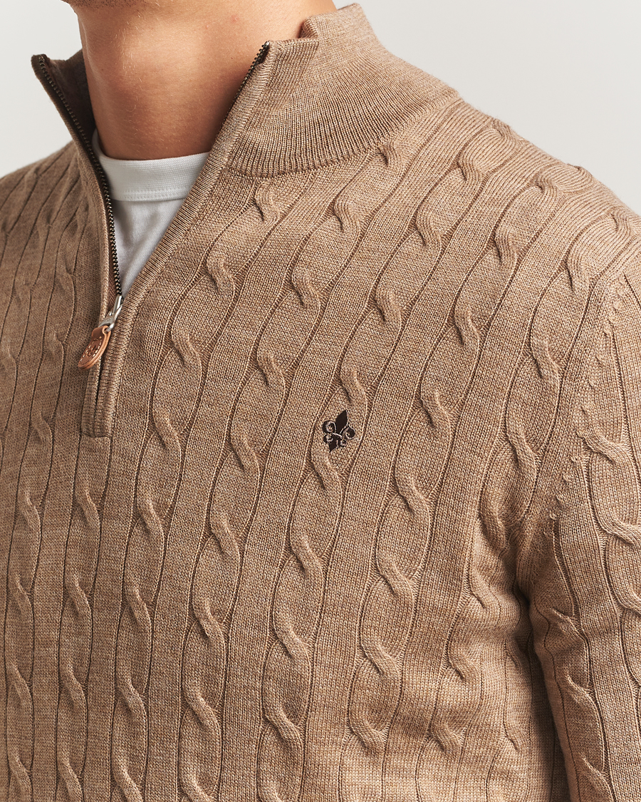 Hombres | Jerséis y prendas de punto | Morris | Merino Cable Half Zip Camel