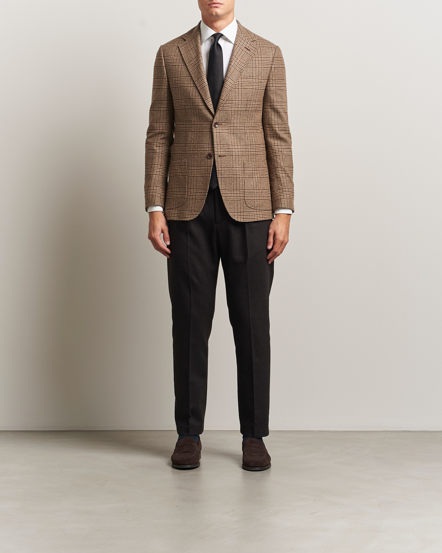 Hombres | Blazers | Morris | Wool Silk Houndstooth Blazer Brown