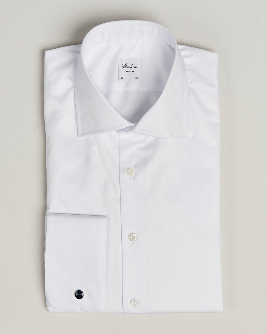 Hombres | Camisas | Stenströms | Regular Fit Cotton Twill Double Cuff Shirt White