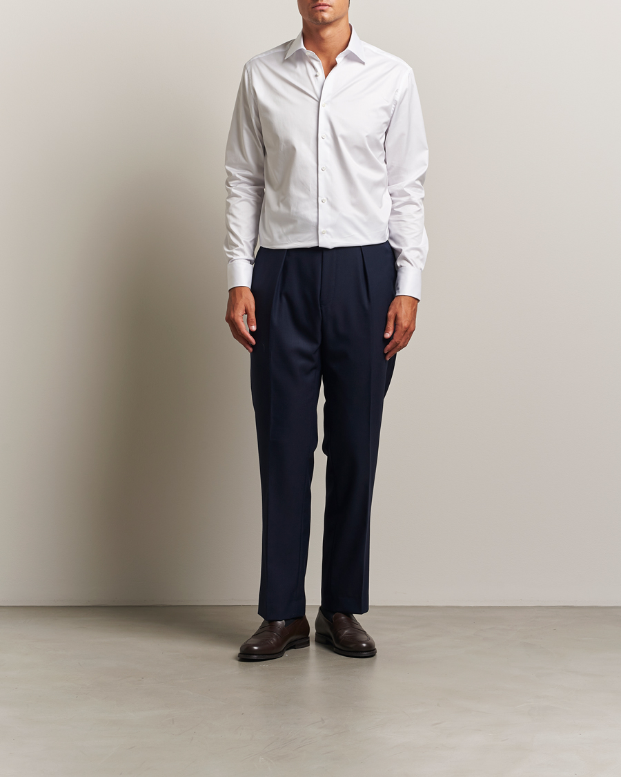 Hombres | Camisas | Stenströms | Regular Fit Cotton Twill Double Cuff Shirt White