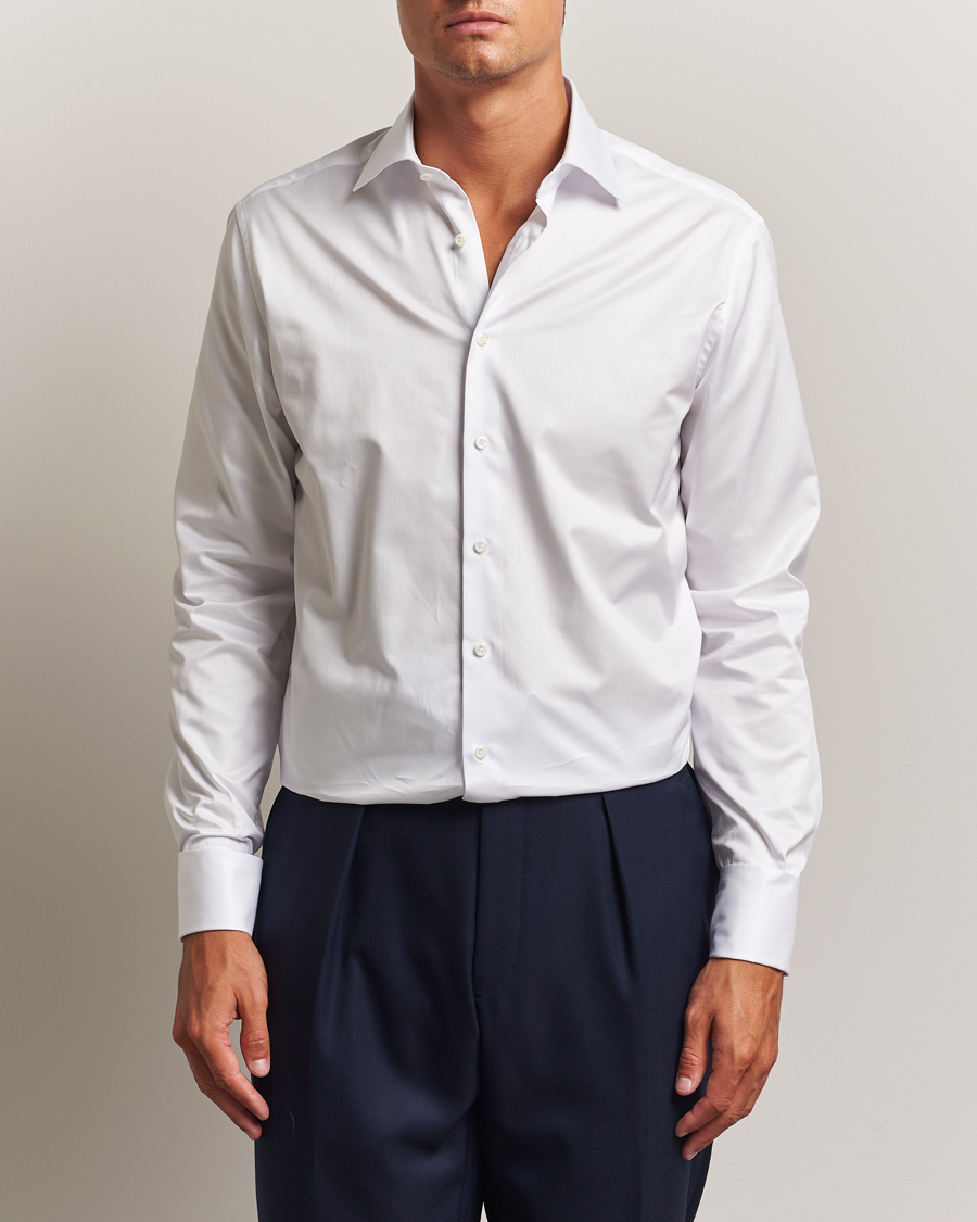 Hombres | Camisas | Stenströms | Regular Fit Cotton Twill Double Cuff Shirt White