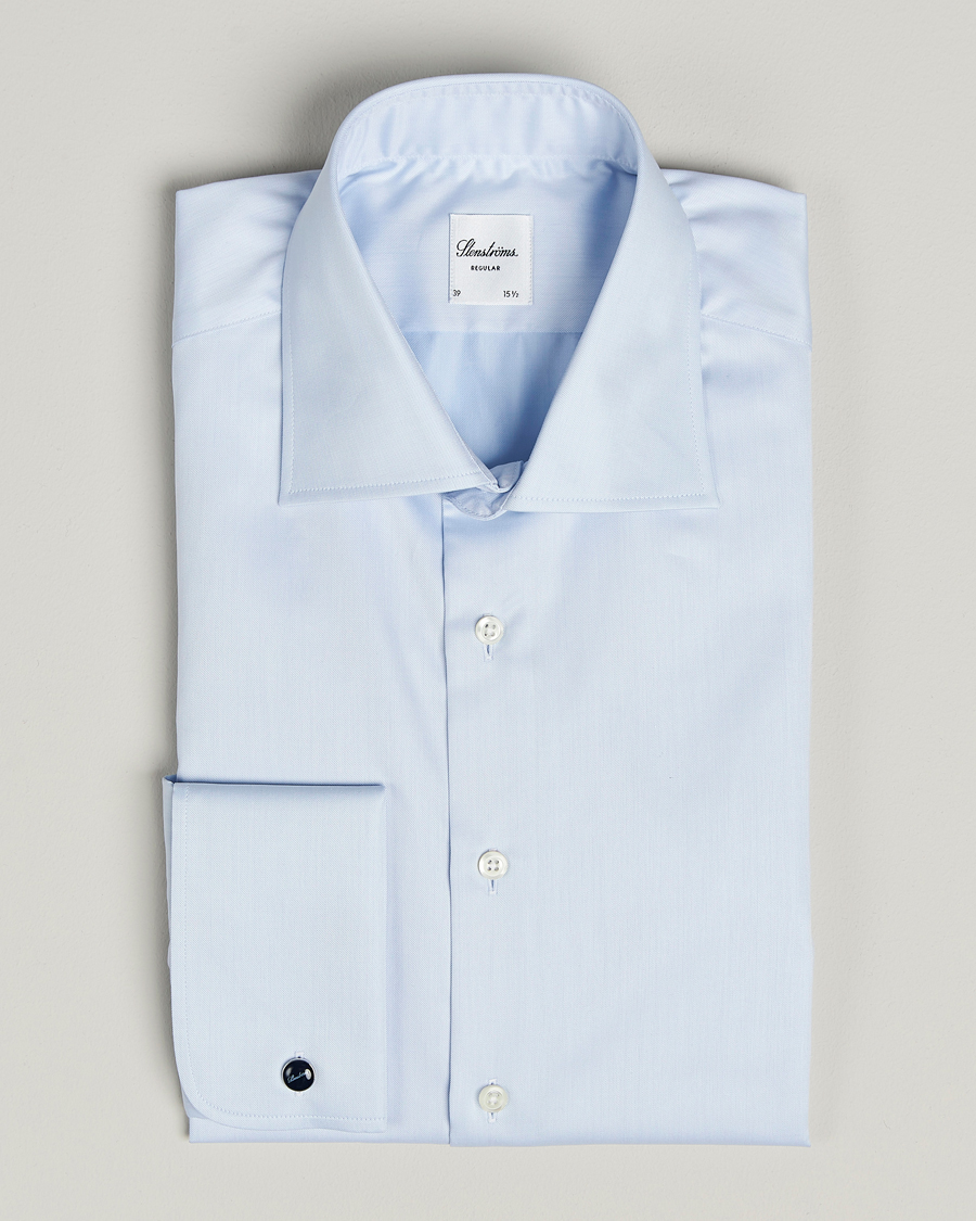 Hombres | Camisas | Stenströms | Regular Fit Cotton Twill Double Cuff Shirt Blue
