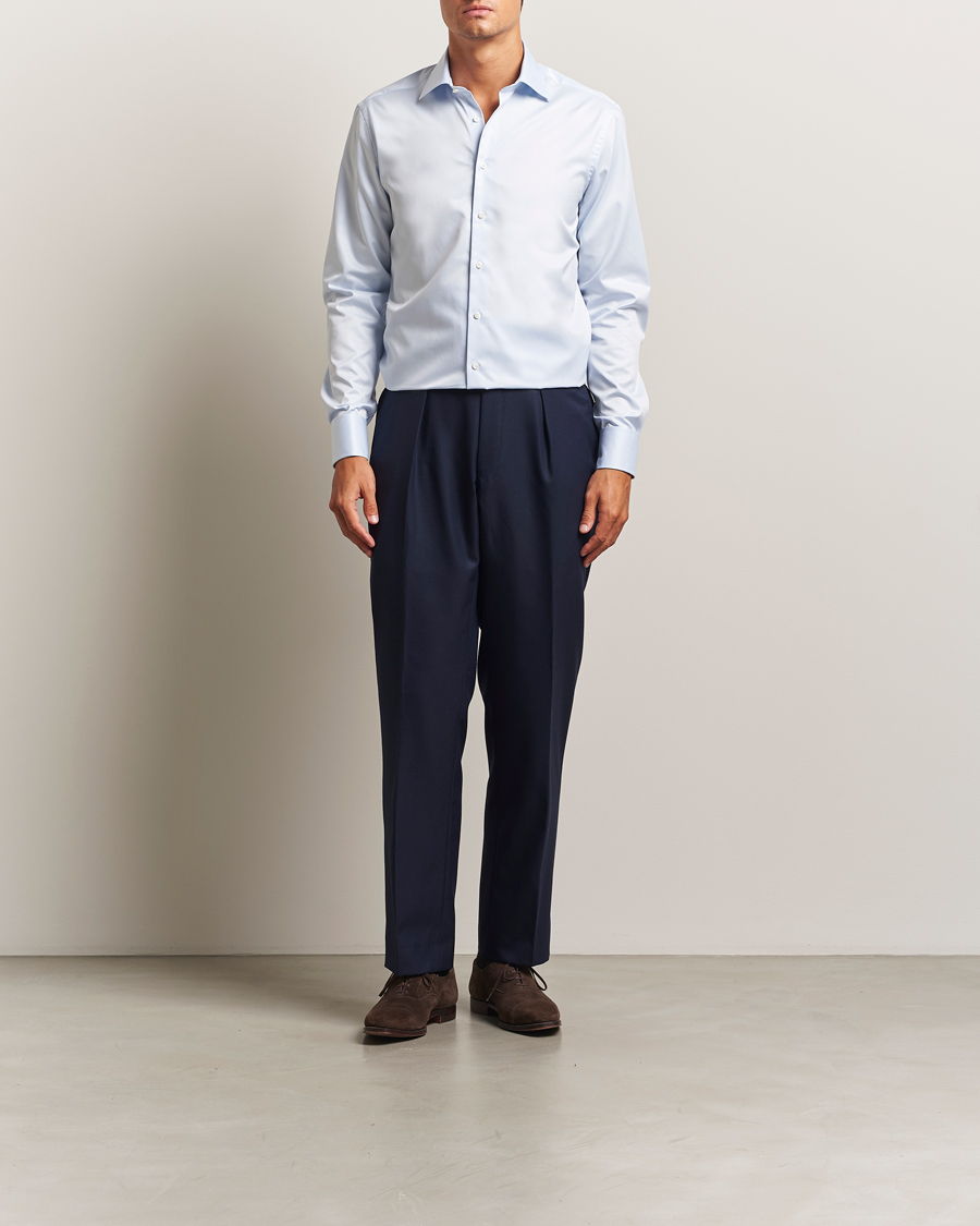 Hombres | Camisas | Stenströms | Regular Fit Cotton Twill Double Cuff Shirt Blue