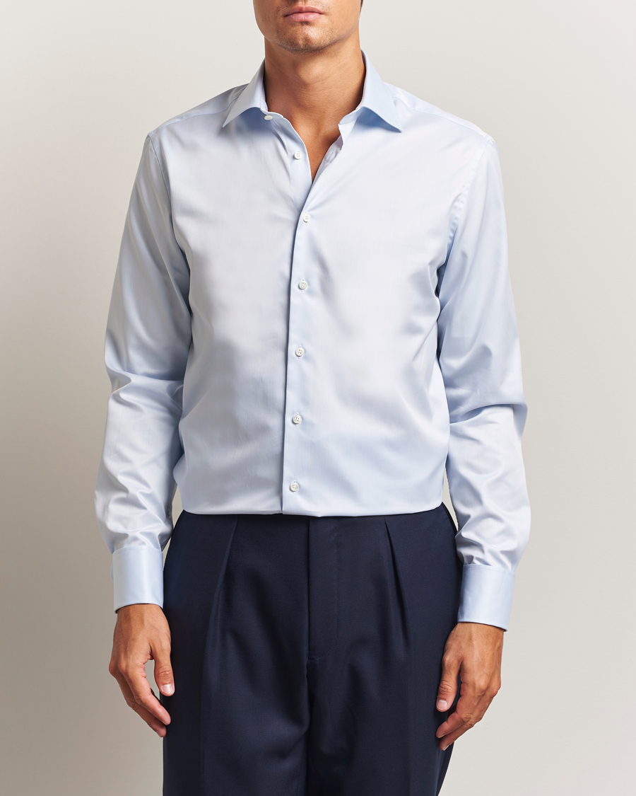 Hombres | Camisas | Stenströms | Regular Fit Cotton Twill Double Cuff Shirt Blue