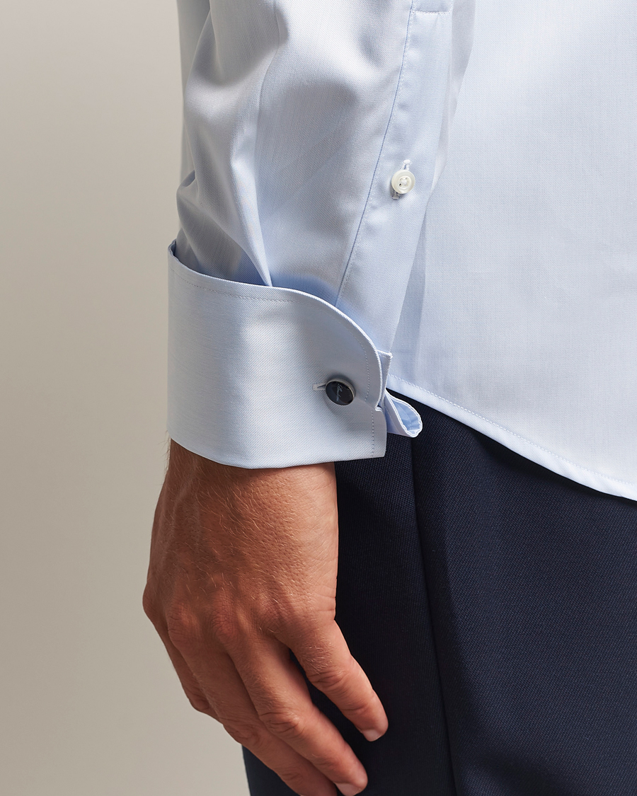 Hombres | Camisas | Stenströms | Regular Fit Cotton Twill Double Cuff Shirt Blue