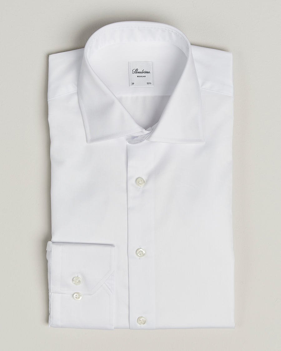 Hombres | Camisas | Stenströms | Regular Fit Cotton Twill Shirt White