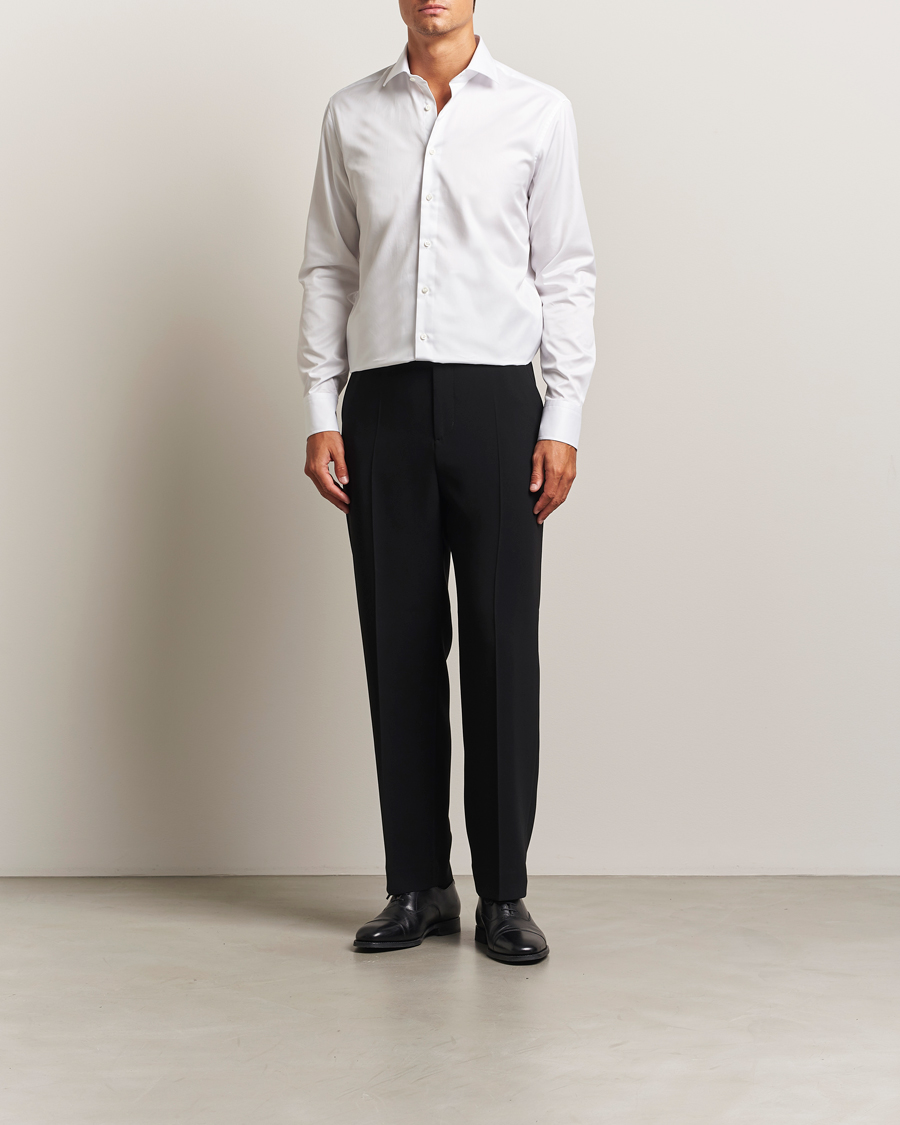 Hombres | Camisas | Stenströms | Regular Fit Cotton Twill Shirt White