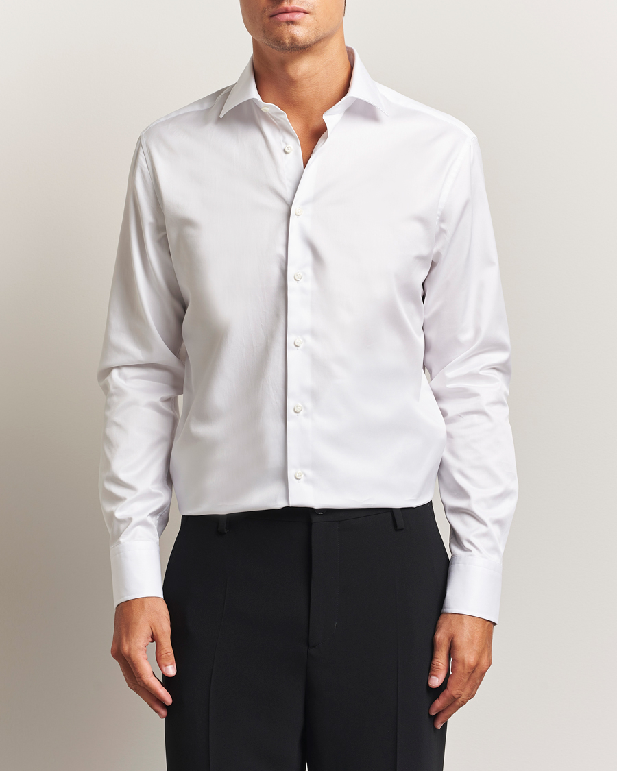Hombres | Camisas | Stenströms | Regular Fit Cotton Twill Shirt White