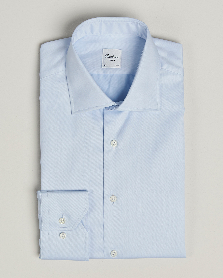 Hombres | Camisas | Stenströms | Regular Fit Cotton Twill Shirt Blue