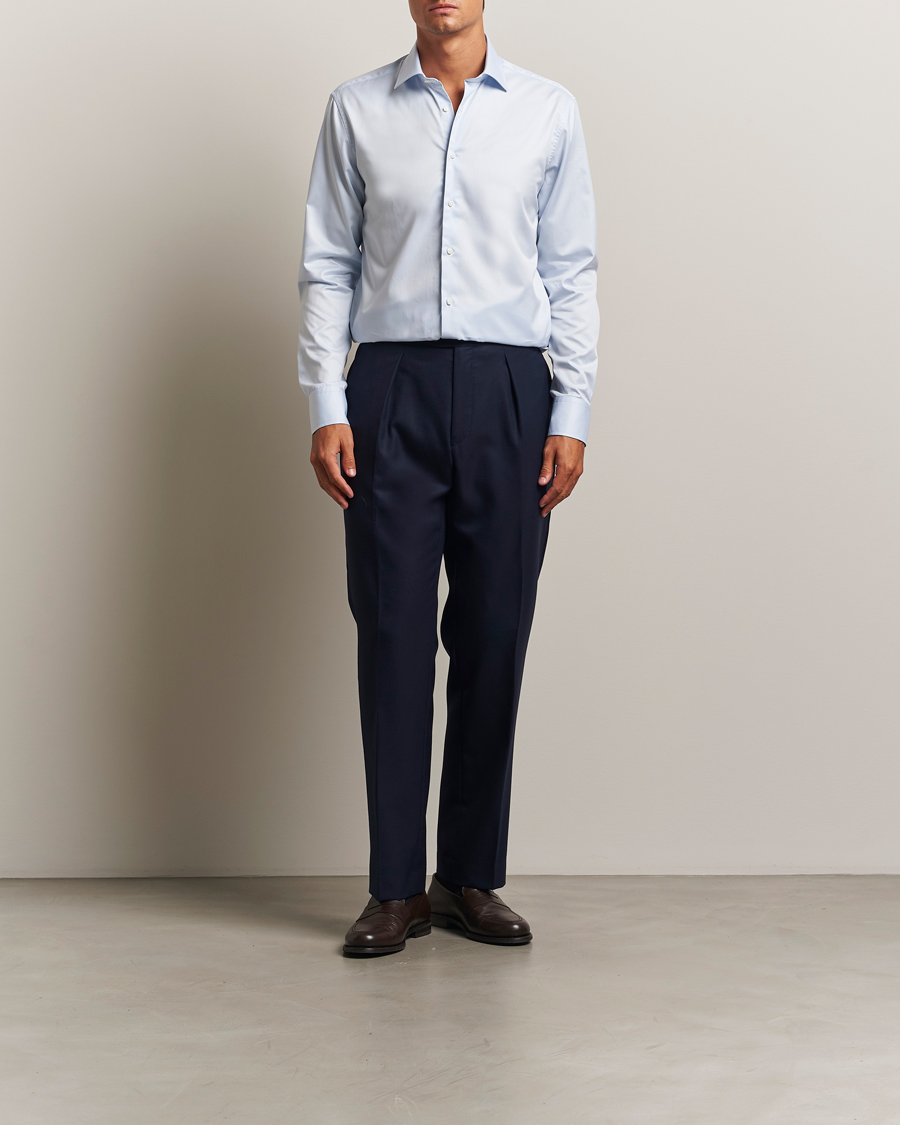 Hombres | Camisas | Stenströms | Regular Fit Cotton Twill Shirt Blue
