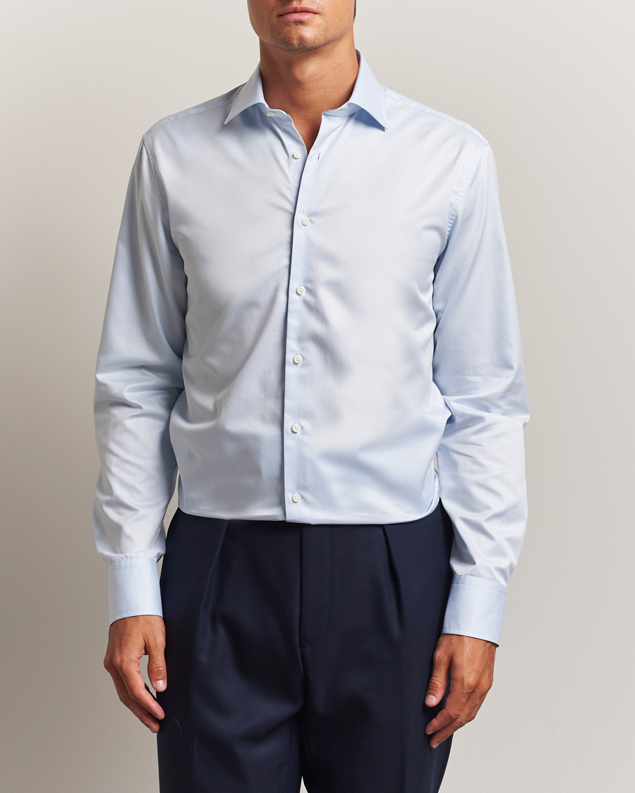 Hombres | Camisas | Stenströms | Regular Fit Cotton Twill Shirt Blue