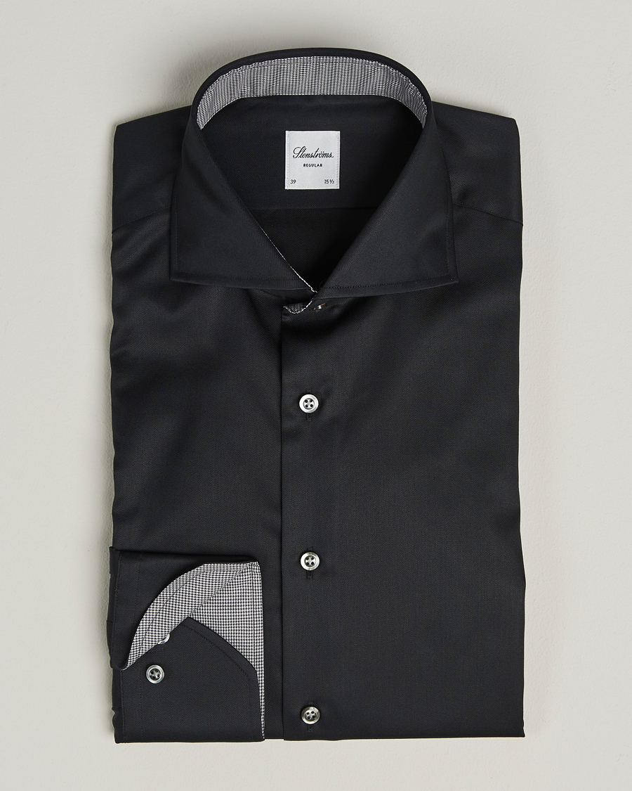 Hombres | Camisas | Stenströms | Regular Fit Contrast Shirt Black