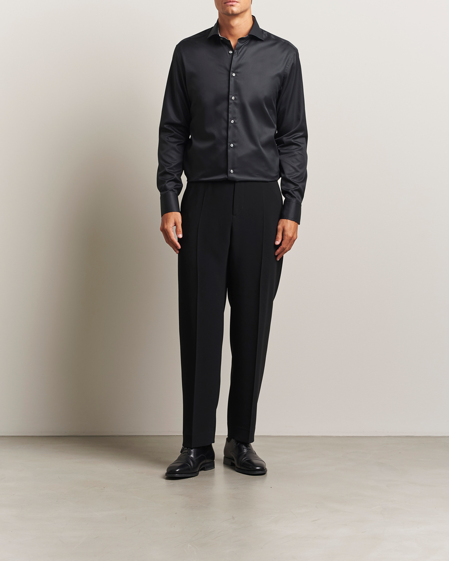 Hombres | Camisas | Stenströms | Regular Fit Contrast Shirt Black