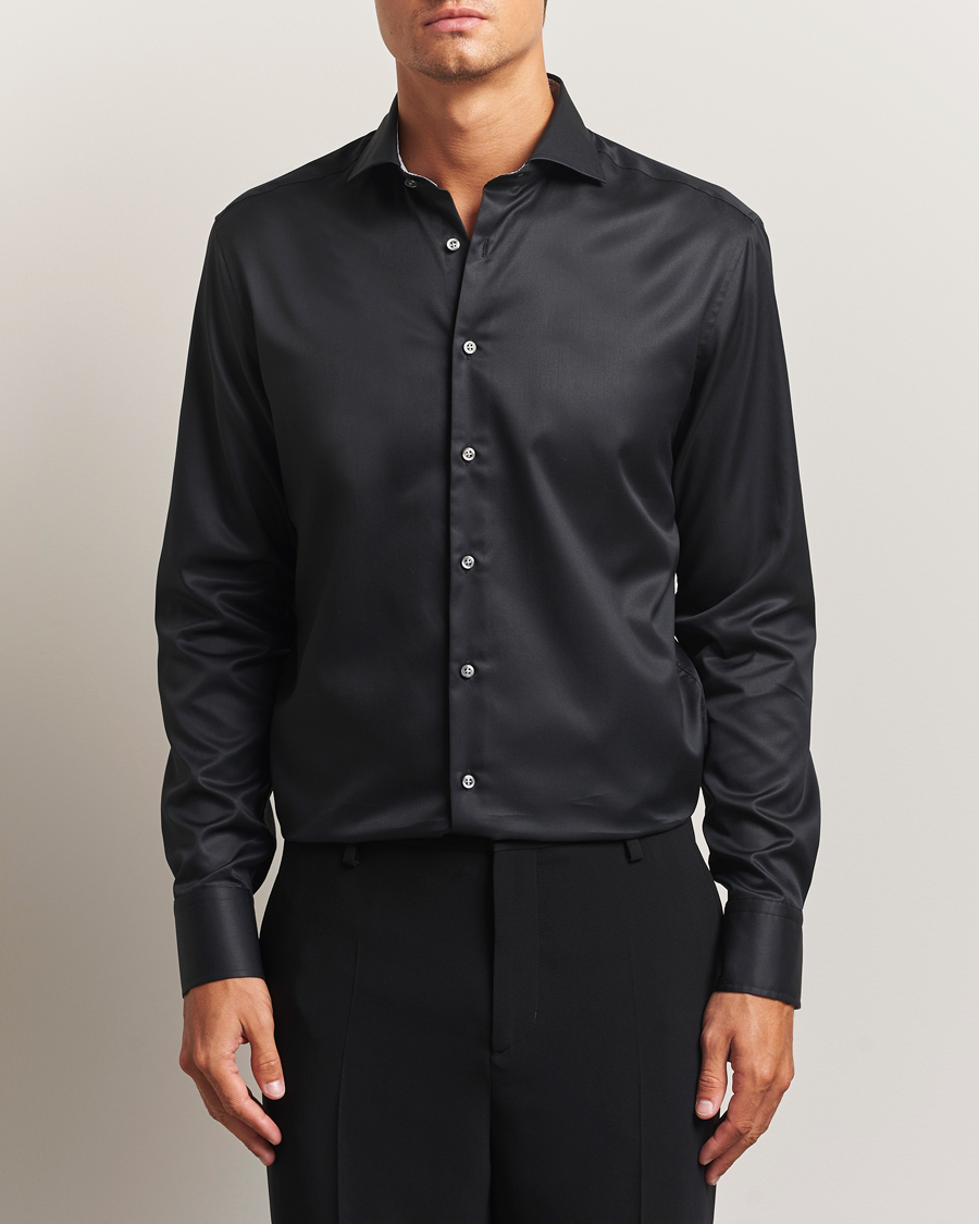 Hombres | Camisas | Stenströms | Regular Fit Contrast Shirt Black