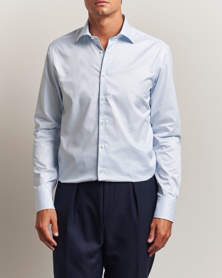 Hombres | Camisas | Stenströms | Regular Fit Thin Stripe Shirt White/Blue
