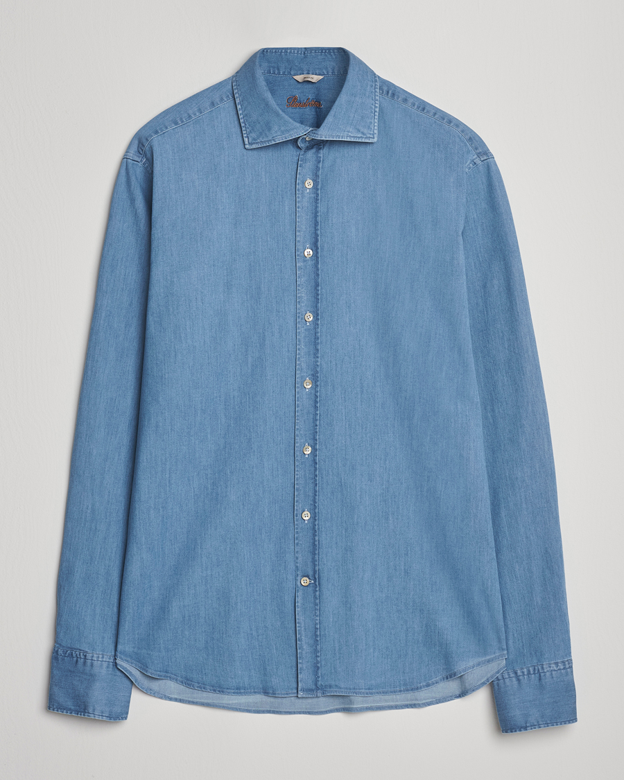 Hombres | Camisas | Stenströms | Regular Fit Garment Washed Shirt Light Denim