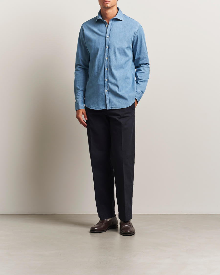 Hombres | Camisas | Stenströms | Regular Fit Garment Washed Shirt Light Denim