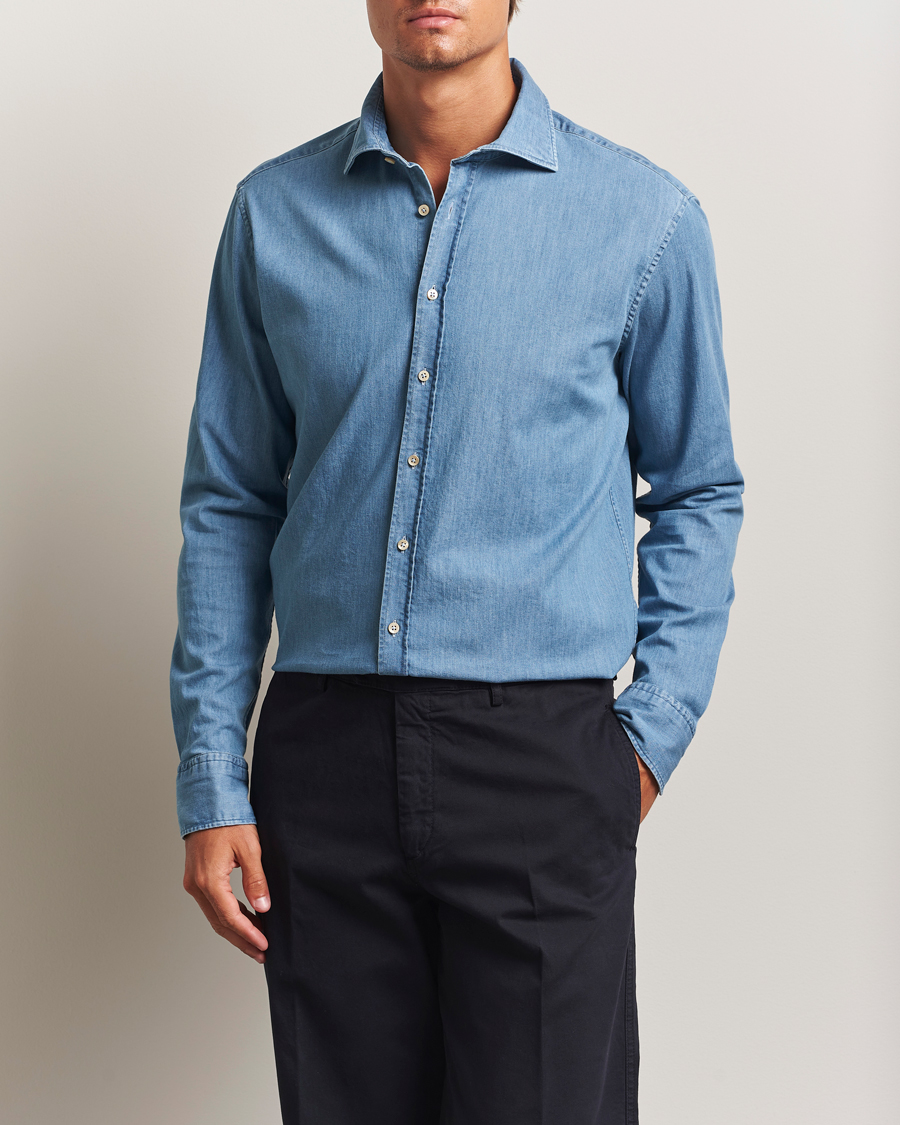 Hombres | Camisas | Stenströms | Regular Fit Garment Washed Shirt Light Denim