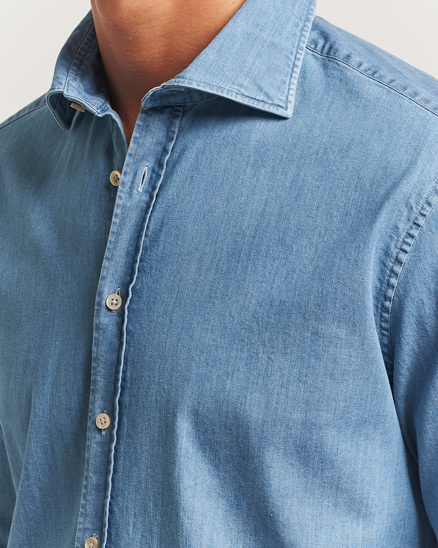 Hombres | Camisas | Stenströms | Regular Fit Garment Washed Shirt Light Denim