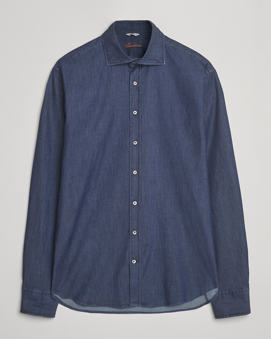 Hombres | Camisas | Stenströms | Regular Fit Garment Washed Shirt Dark Denim