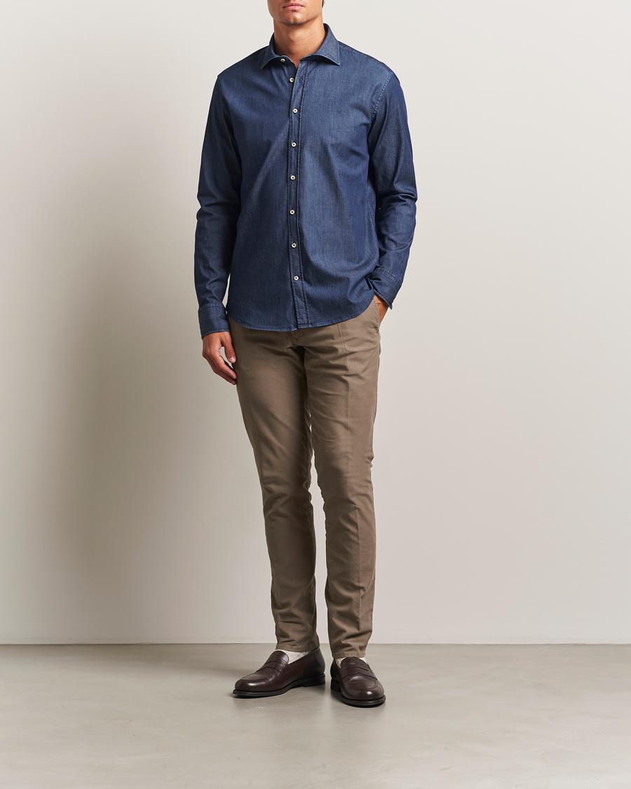 Hombres | Camisas | Stenströms | Regular Fit Garment Washed Shirt Dark Denim