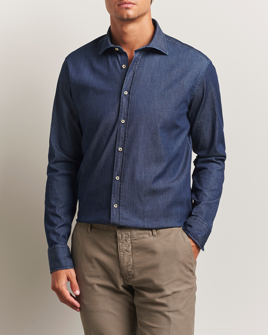 Hombres | Camisas | Stenströms | Regular Fit Garment Washed Shirt Dark Denim