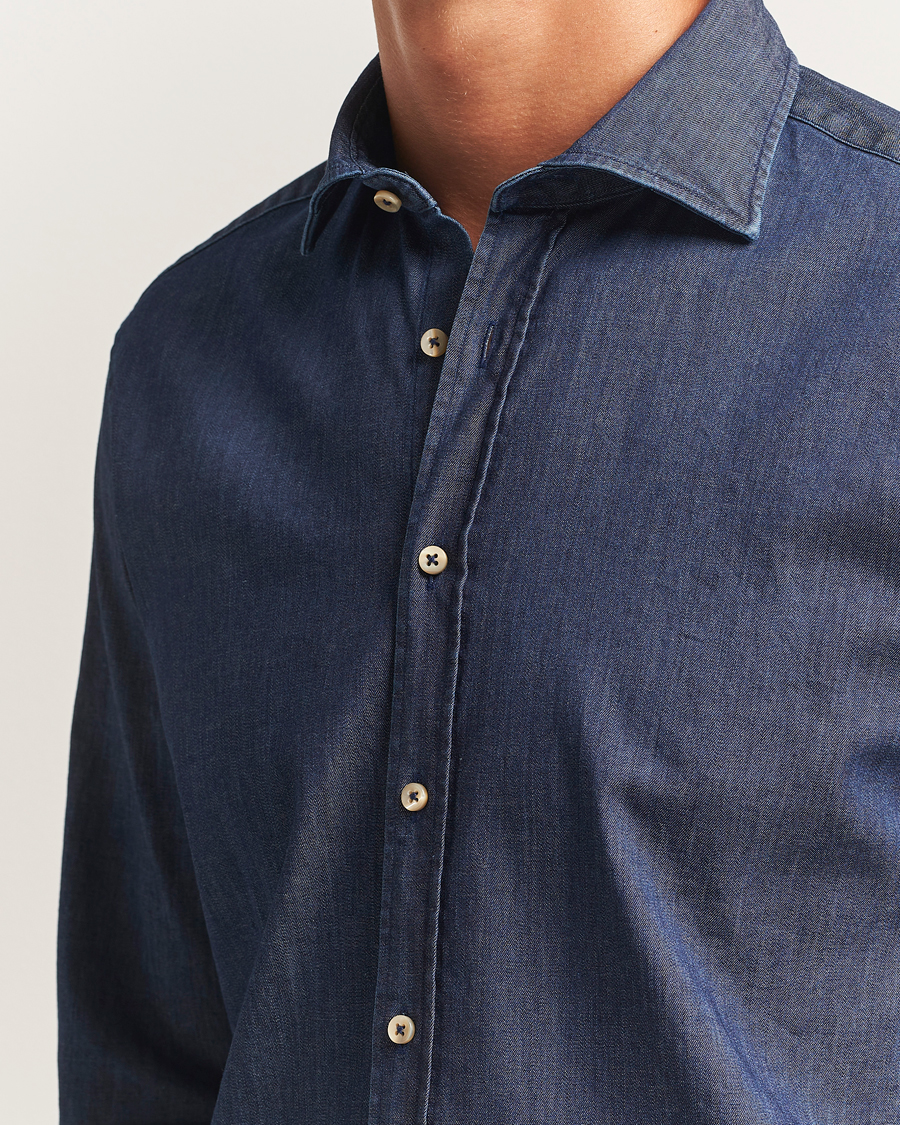 Hombres | Camisas | Stenströms | Regular Fit Garment Washed Shirt Dark Denim