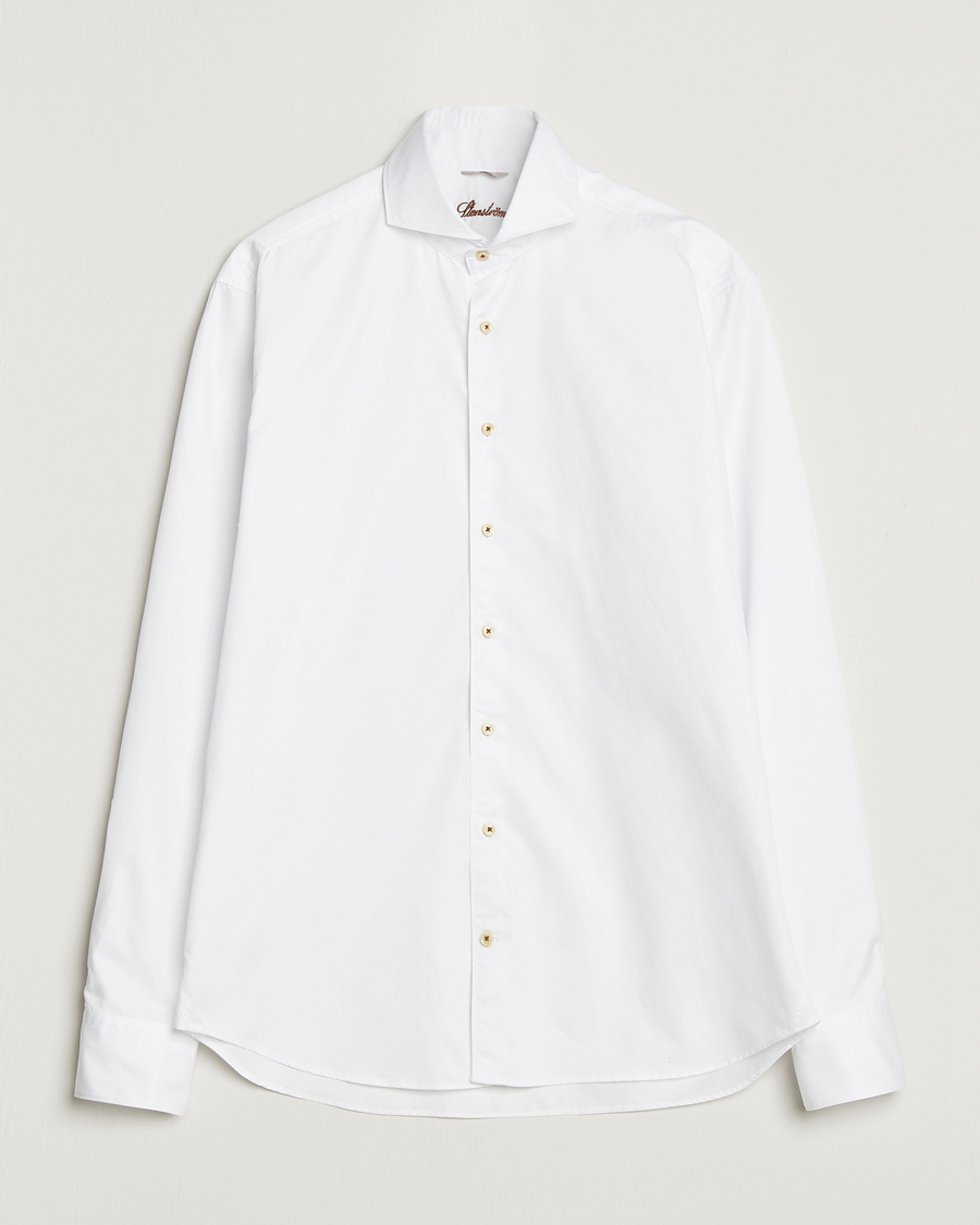 Hombres | Camisas | Stenströms | Regular Fit Washed Cotton Plain Shirt White