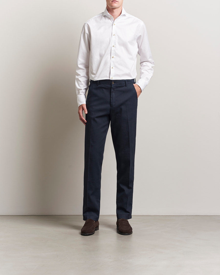 Hombres | Camisas | Stenströms | Regular Fit Washed Cotton Plain Shirt White