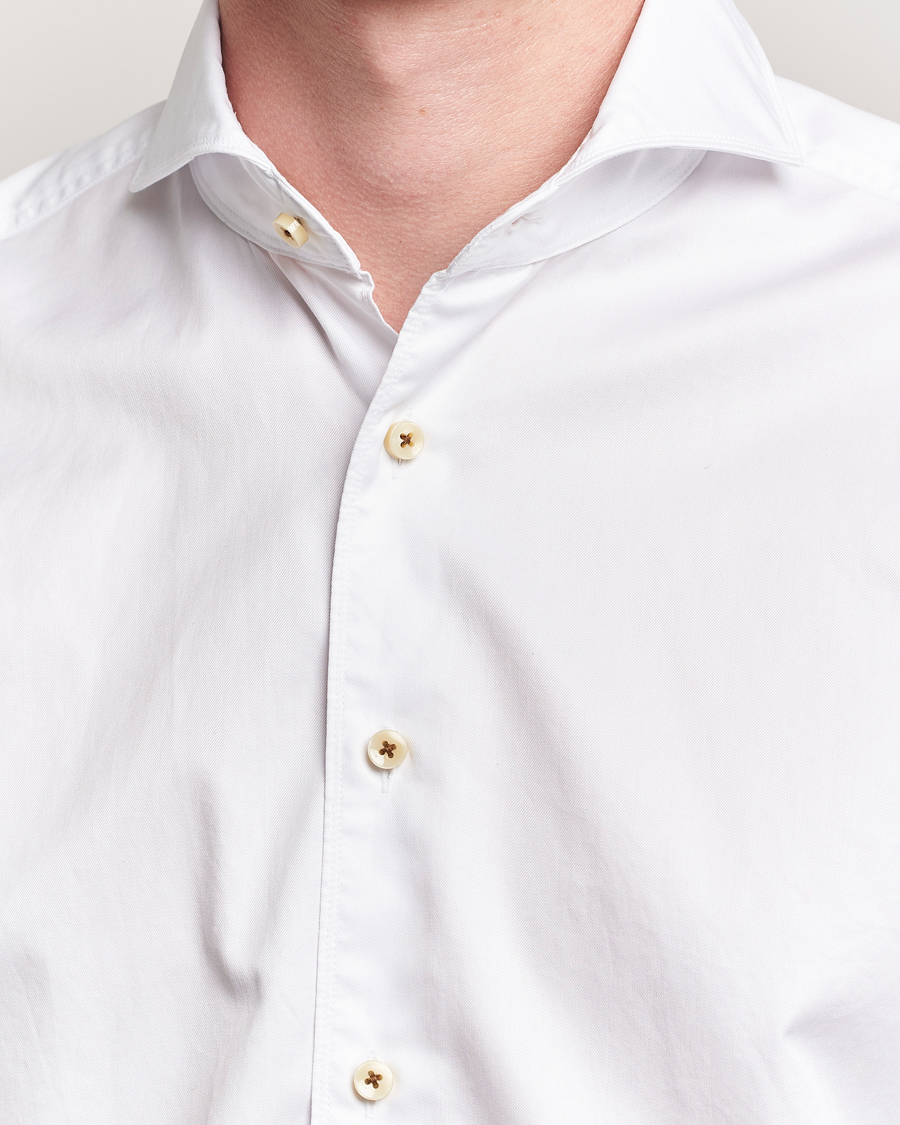Hombres | Camisas | Stenströms | Regular Fit Washed Cotton Plain Shirt White
