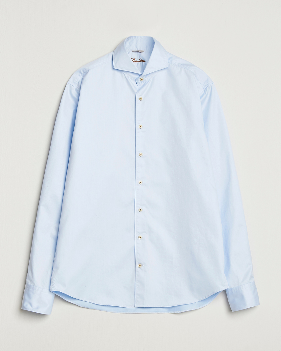 Hombres | Camisas | Stenströms | Regular Fit Washed Cotton Plain Shirt Light Blue