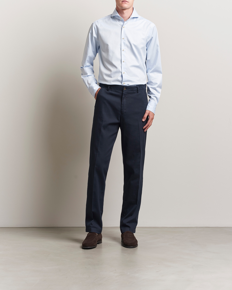 Hombres | Camisas | Stenströms | Regular Fit Washed Cotton Plain Shirt Light Blue