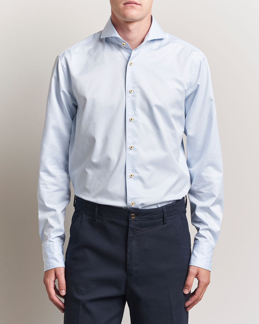 Hombres | Camisas | Stenströms | Regular Fit Washed Cotton Plain Shirt Light Blue
