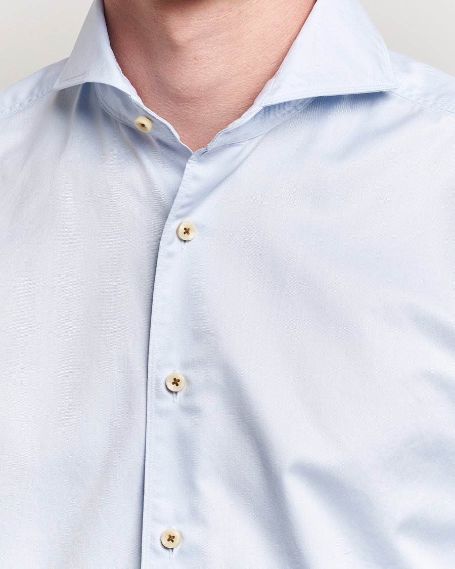 Hombres | Camisas | Stenströms | Regular Fit Washed Cotton Plain Shirt Light Blue