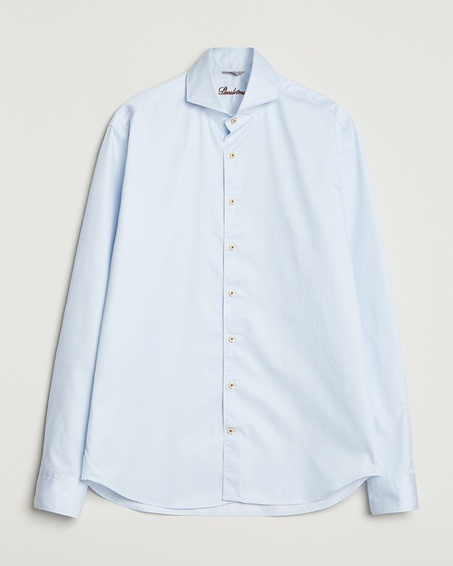 Hombres | Camisas | Stenströms | Regular Fit Pinstriped Casual Shirt Light Blue
