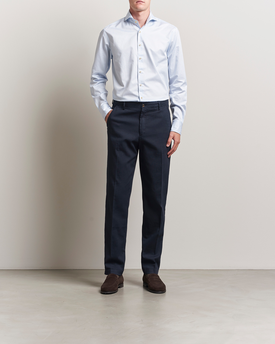 Hombres | Camisas | Stenströms | Regular Fit Pinstriped Casual Shirt Light Blue