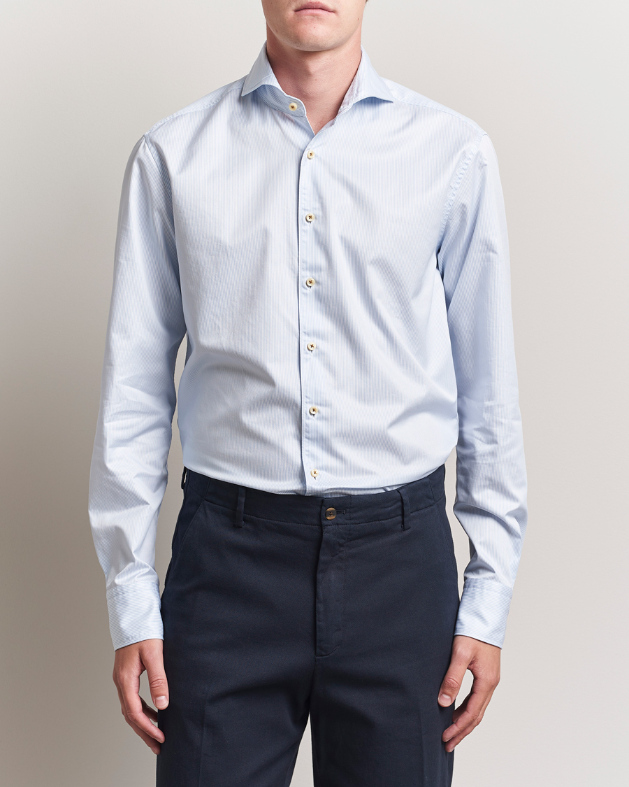 Hombres | Camisas | Stenströms | Regular Fit Pinstriped Casual Shirt Light Blue