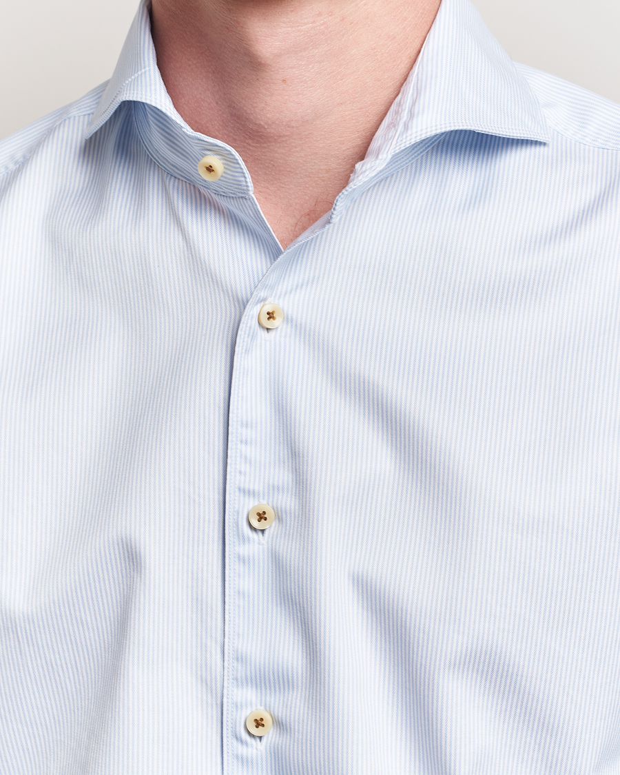 Hombres | Camisas | Stenströms | Regular Fit Pinstriped Casual Shirt Light Blue