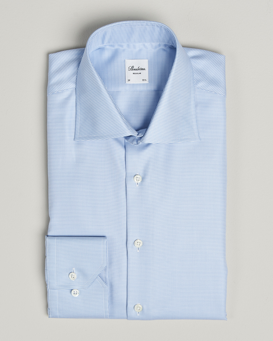 Hombres | Camisas | Stenströms | Regular Fit Houndstooth Shirt Blue