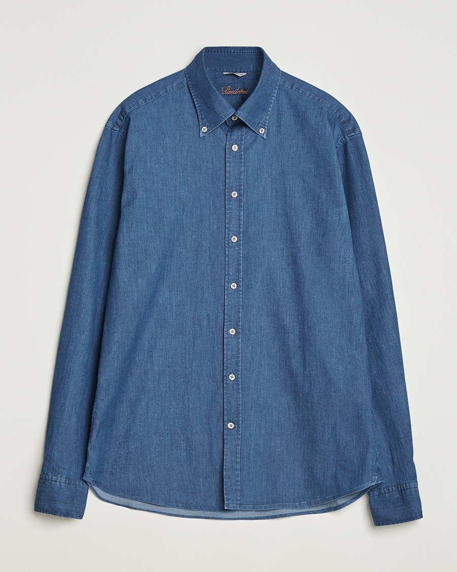 Hombres | Camisas | Stenströms | Regular Fit Button Down Garment Washed Shirt Denim